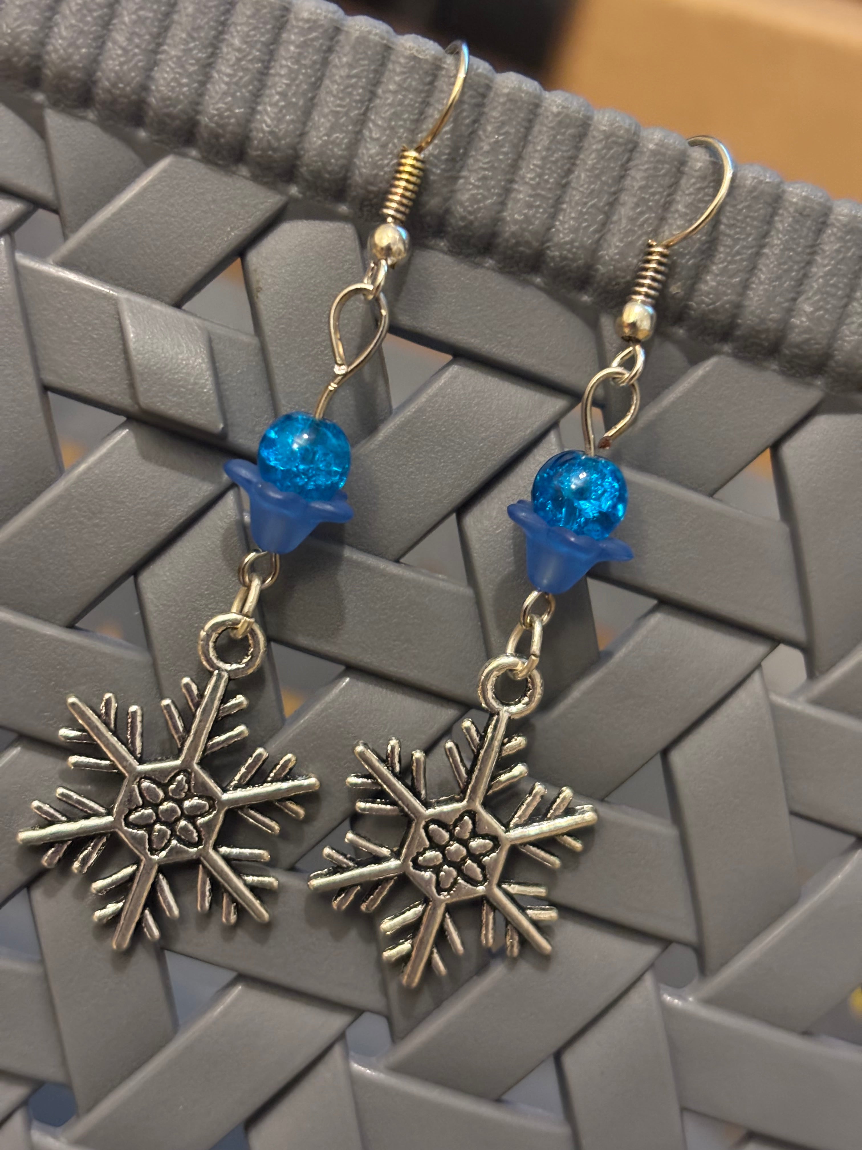 Christmas Snowflake With Flower And A Bead Earrings