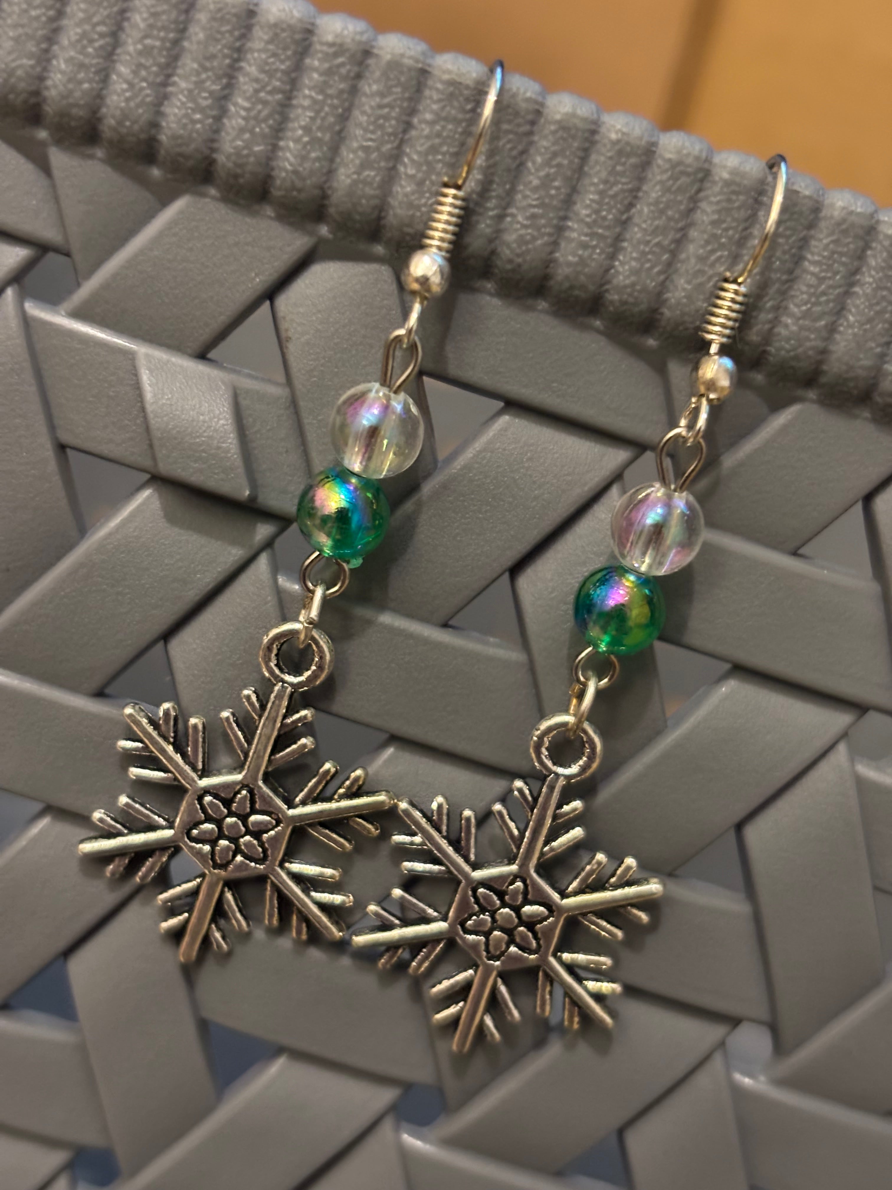 Christmas Snowflake With A Bead Earrings