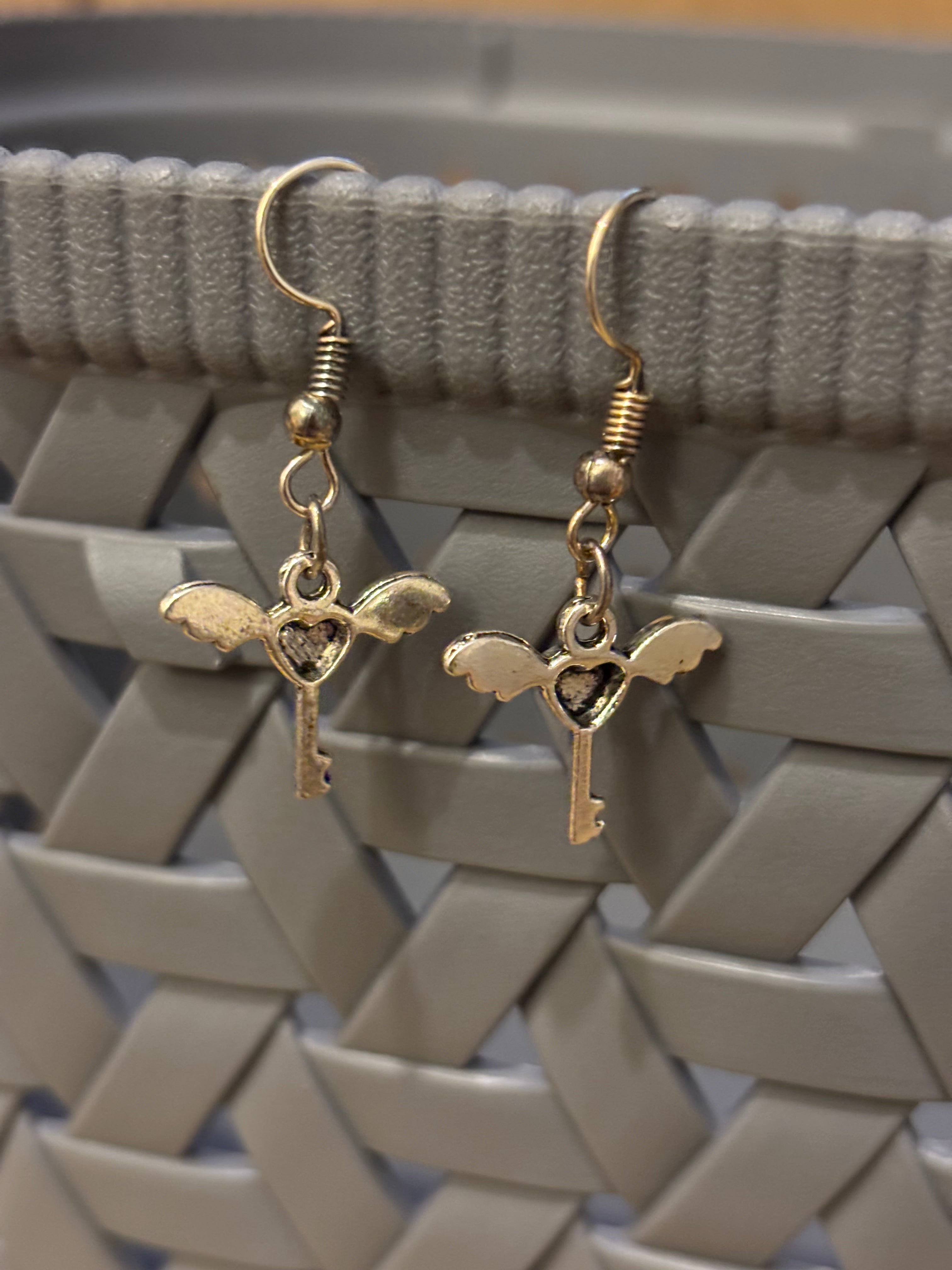 Winged Key Earrings